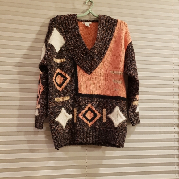 Vintage Susann d V-Neck Chunky Over-Sized Sweater Size L angora accents - Picture 1 of 7